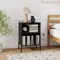Record Player Stand with Record Storage Shelf and Charging Station-Black
